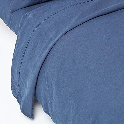 HOMESCAPES Leinen Betttuch ohne Gummizug Marineblau 178x255 cm, Halbleinen Bettlaken aus 60% Leinen und 40% Baumwolle von Homescapes