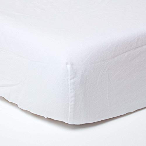 HOMESCAPES Leinen Spannbettlaken 140x190 cm weiß, Halbleinen Bettlaken mit Gummizug aus 60% Leinen und 40% Baumwolle von Homescapes