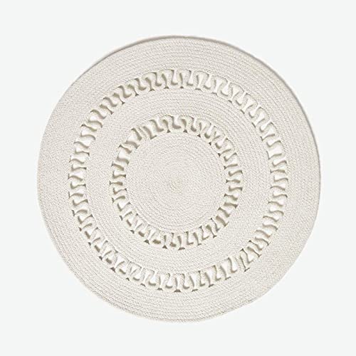 Homescapes Natur-Farbener Runder Teppich, 90 cm, Gehäkelter Vorleger aus Baumwolle im Retro-Look Mit Loop-Muster, Flach Gewebter Teppich für Schlafzimmer, Wohnzimmer, Flur oder Küche von Homescapes