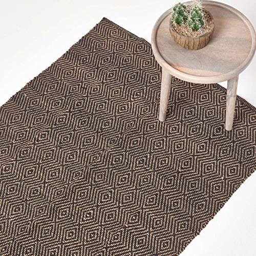 Homescapes Naturfaser Teppich Vorleger 90 x 150 cm 100% Jute Teppich schwarz beige geometrisches Muster Raute von Homescapes