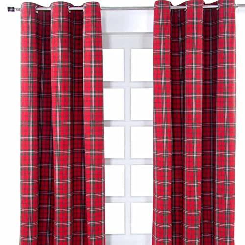 Homescapes Ösenvorhang Blickdicht Edward Tartan Schottenmuster Dekoschal 2er Set Breite 137 x Länge 182 cm Vorhang Paar 100% Baumwolle von Homescapes