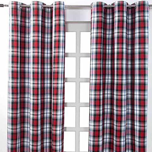 Homescapes Ösenvorhang Blickdicht Macduff Tartan Schottenmuster Dekoschal 2er Set Breite 137 x Länge 228 cm Vorhang Paar 100% Baumwolle von Homescapes