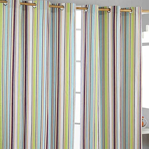 Homescapes Ösenvorhang Blickdicht Osaka grün lila Streifen Dekoschal 2er Set Breite 137 x Länge 228 cm Vorhang Paar 100% Baumwolle von Homescapes