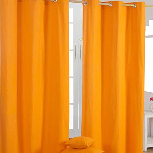 Homescapes Ösenvorhang Blickdicht orange Dekoschal 2er Set Plain Colour Breite 137 x Länge 182 cm Vorhang Paar 100% Baumwolle von Homescapes