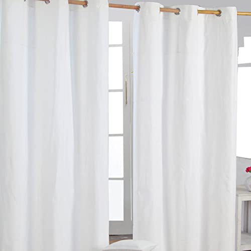 Homescapes 2er Set eifarbige Ösen Gardinen je B137 x L228 cm aus 100% Baumwolle, blickdichte Vorhänge/Dekoschals/Ösenvorhänge für Wohnzimmer oder Küche, weiß von Homescapes