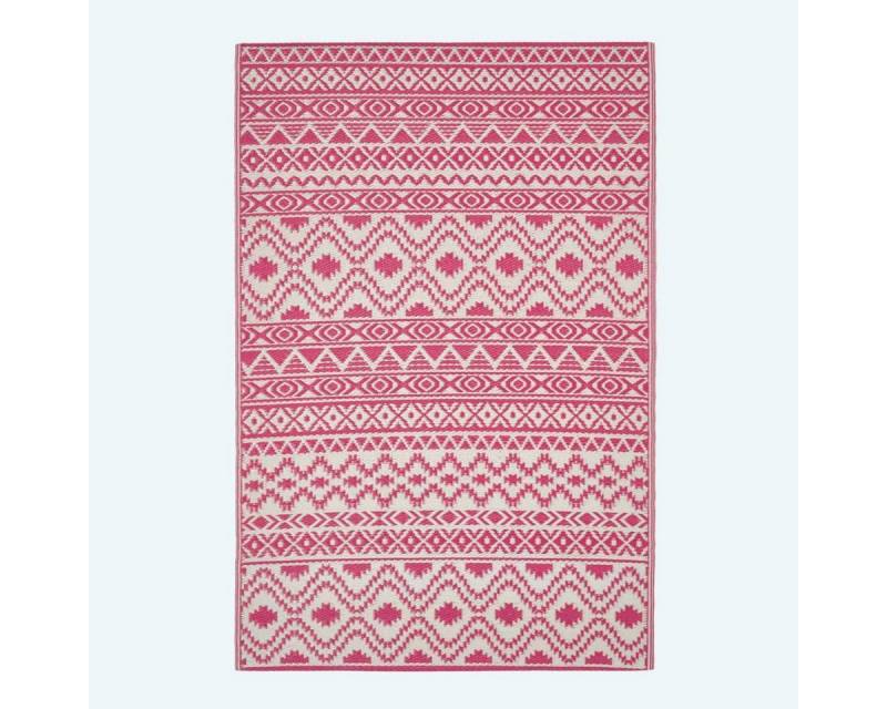 Homescapes Outdoorteppich Outdoor-Teppich Tia 150 x 240 cm – Ethno-Muster, rosa-weiß, Höhe: 20 mm von Homescapes