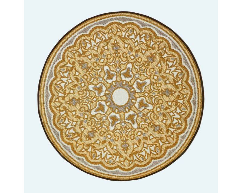 Homescapes Outdoorteppich Runder Outdoor-Teppich Rae 180 cm – grau-beige gemustert, Höhe: 20 mm von Homescapes
