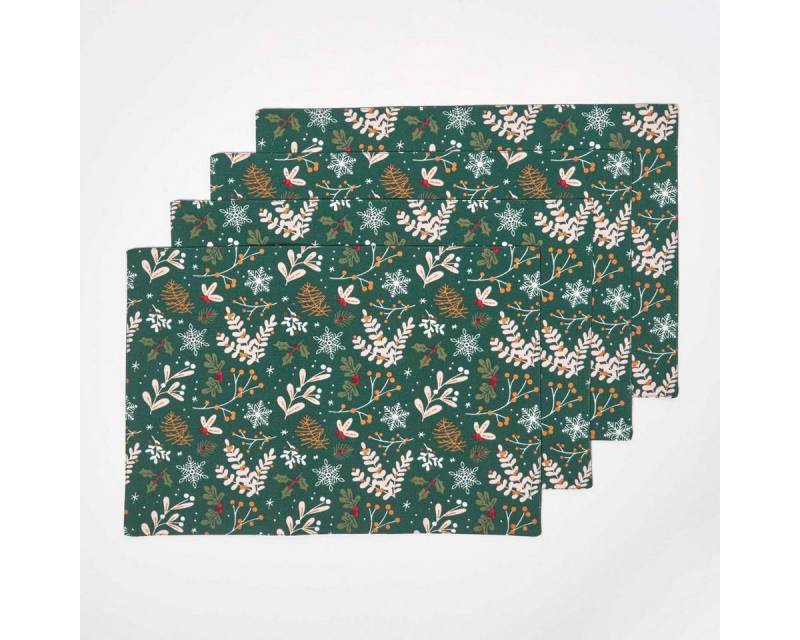 Homescapes Platzset 4 Weihnachtstischsets Weihnachtswald grün – 30 x 45 cm, 100% Baumwolle von Homescapes