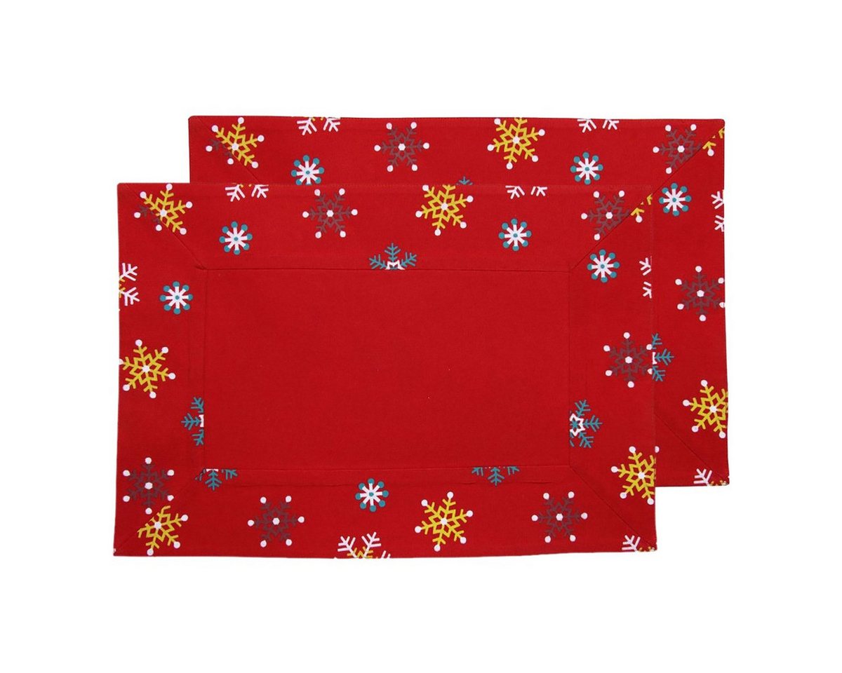Homescapes Platzset Rotes Tischset Weihnachten mit Schneeflocken – 2er-Set, 30 x 45 cm von Homescapes