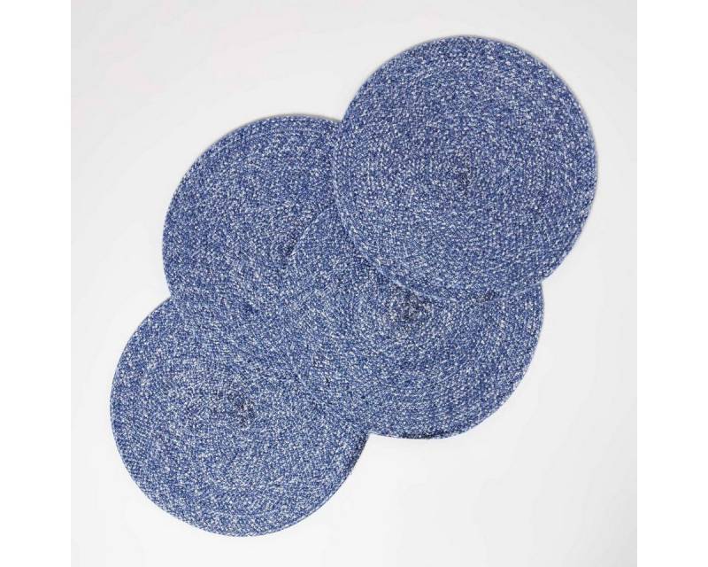 Homescapes Platzset Tischset blau im 4er-Set, 40 cm – 4x Platzset rund geflochten von Homescapes