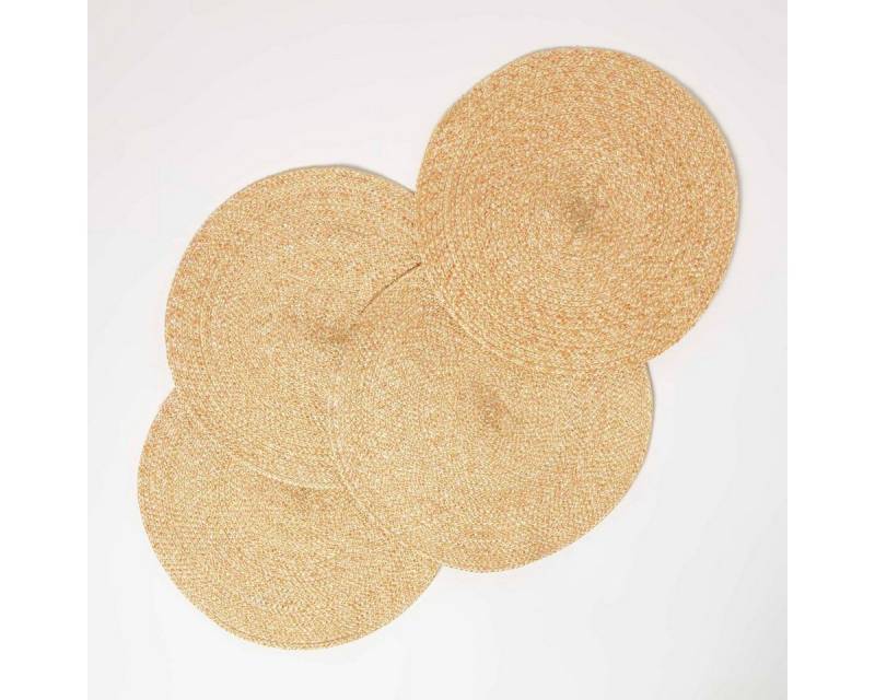Homescapes Platzset Tischset gold im 4er-Set, 40 cm – 4x Platzset rund geflochten von Homescapes