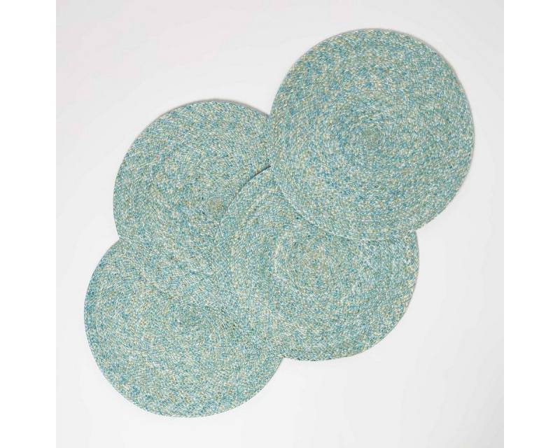 Homescapes Platzset Tischset grün im 4er-Set, 40 cm – 4x Platzset rund geflochten von Homescapes