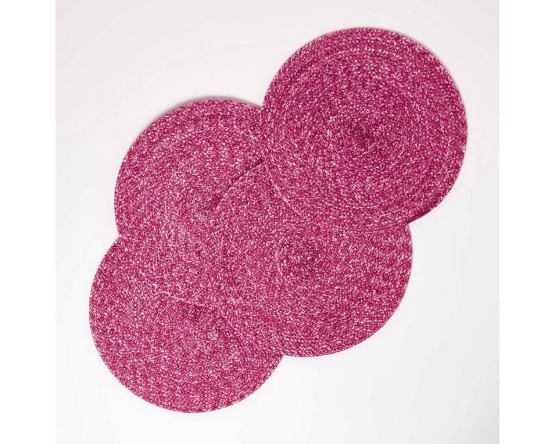Homescapes Platzset Tischset pink im 4er-Set, 40 cm – 4x Platzset rund geflochten von Homescapes