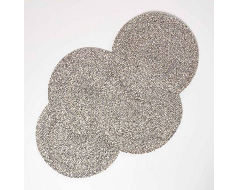 Homescapes Platzset Tischset silber im 4er-Set, 40 cm – 4x Platzset rund geflochten von Homescapes