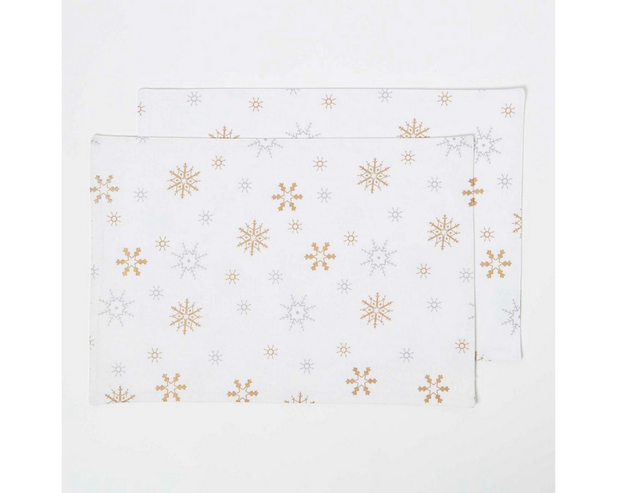 Homescapes Platzset Weißes Tischset Weihnachten mit Schneeflocken – 2er-Set, 30 x 45 cm von Homescapes