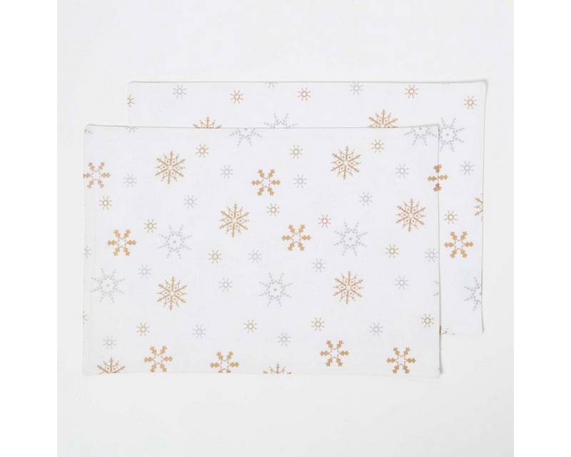 Homescapes Platzset Weißes Tischset Weihnachten mit Schneeflocken – 2er-Set, 30 x 45 cm von Homescapes