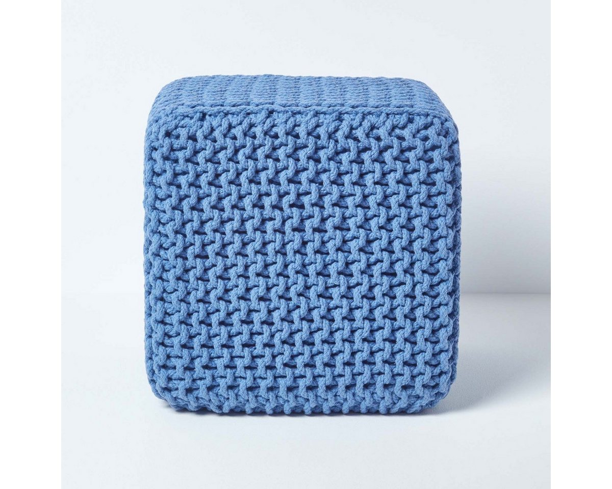Homescapes Pouf Gestrickter Sitzwürfel 100% Baumwolle, blau von Homescapes