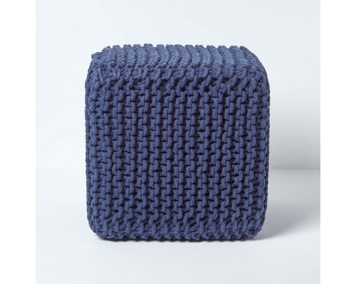 Homescapes Pouf Gestrickter Sitzwürfel 100% Baumwolle, marineblau von Homescapes