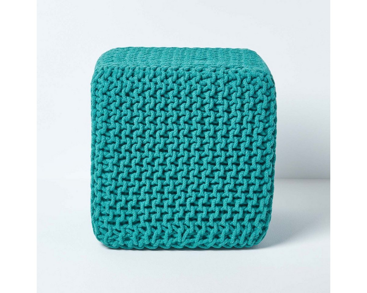 Homescapes Pouf Gestrickter Sitzwürfel 100% Baumwolle, petrol von Homescapes