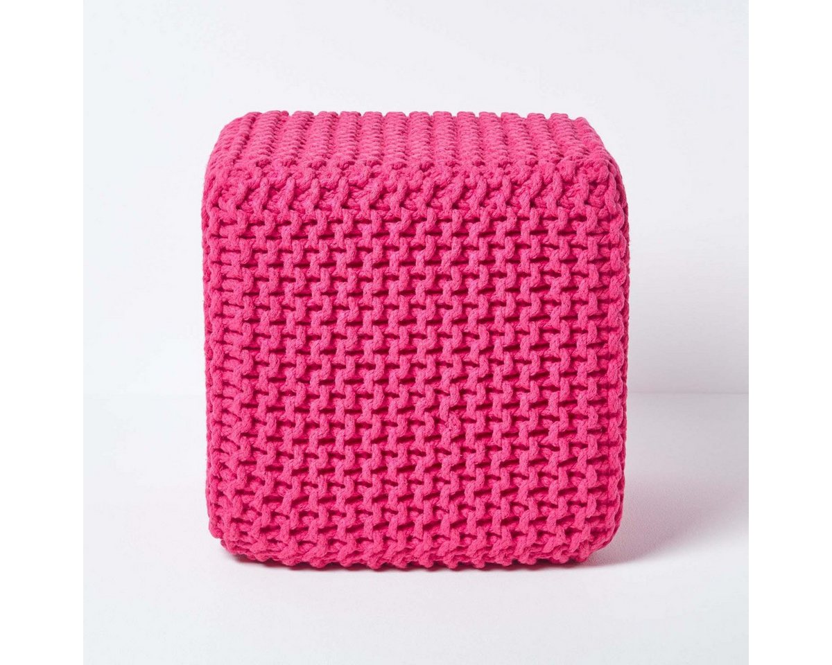 Homescapes Pouf Gestrickter Sitzwürfel 100% Baumwolle, pink von Homescapes