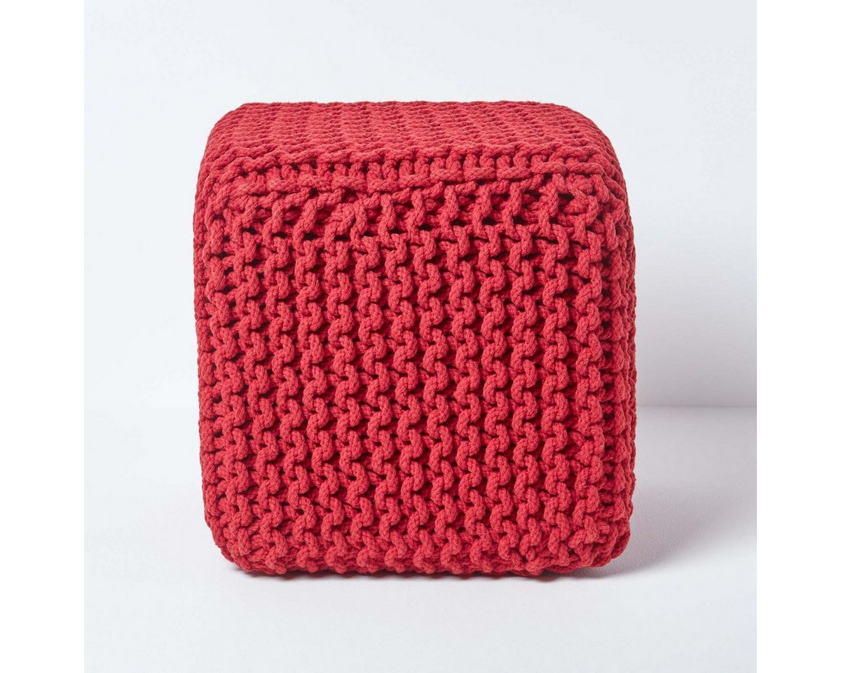 Homescapes Pouf Gestrickter Sitzwürfel 100% Baumwolle, rot von Homescapes