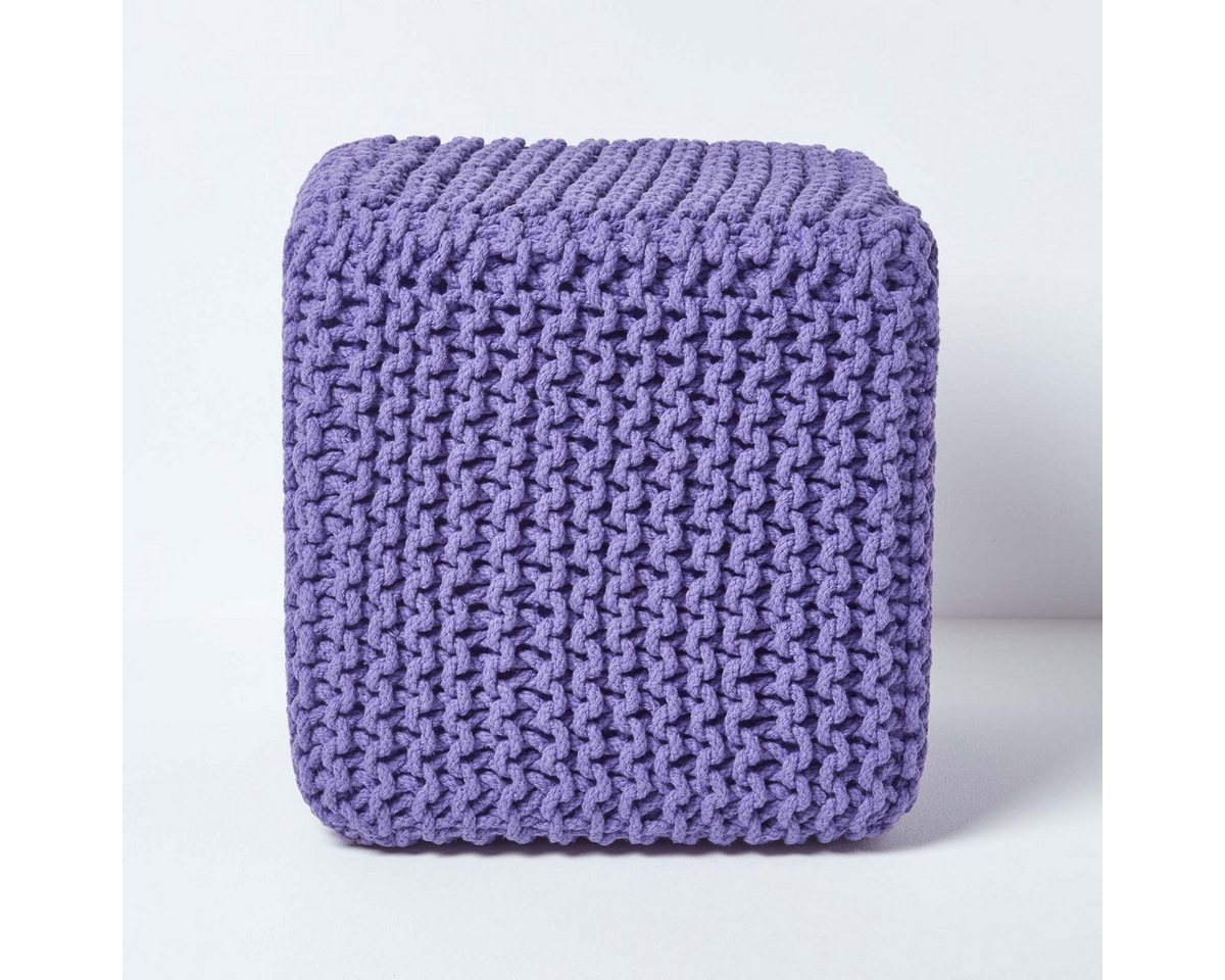 Homescapes Pouf Gestrickter Sitzwürfel 100% Baumwolle, violett von Homescapes