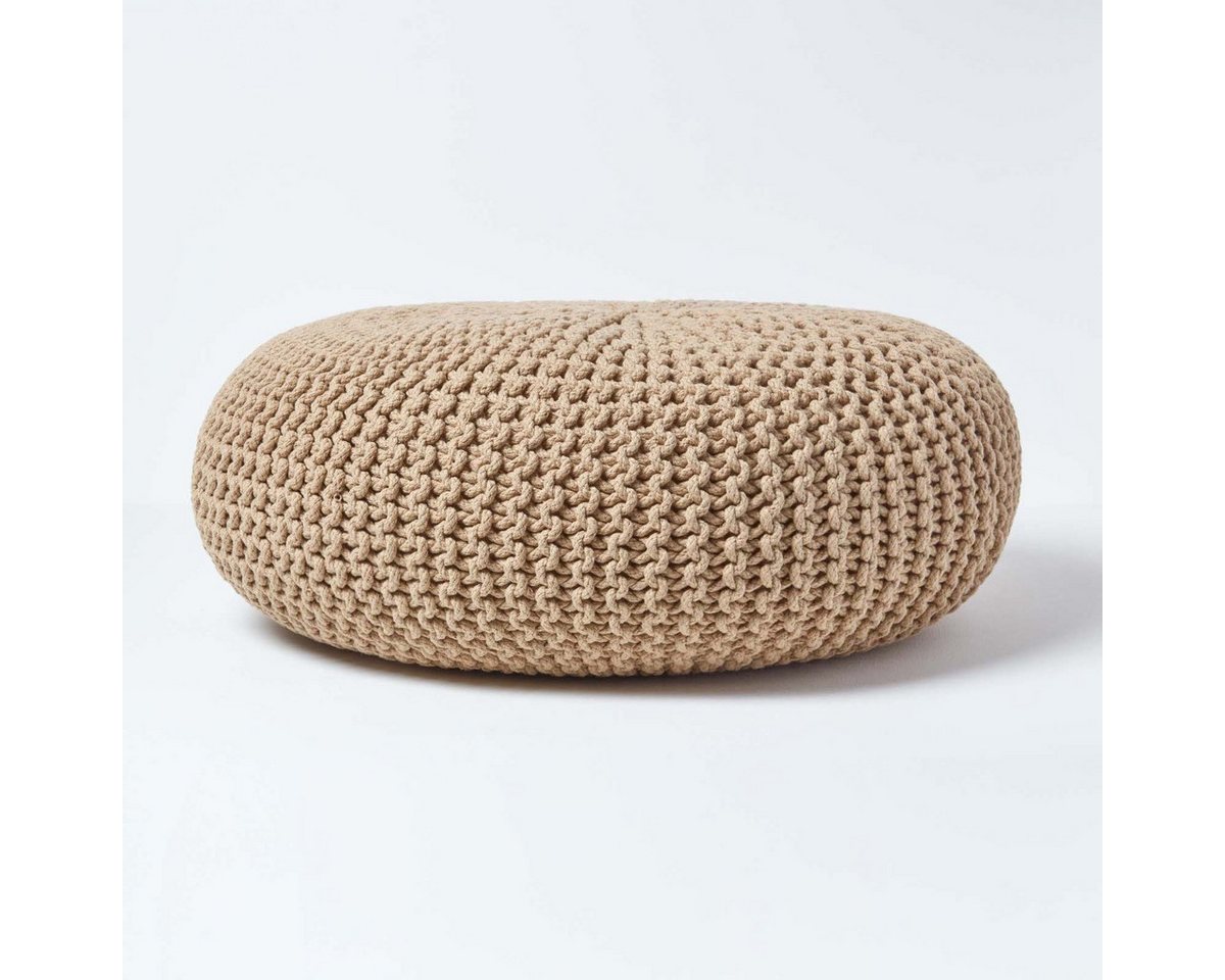 Homescapes Pouf Großer Strickpouf 100% Baumwolle, cremeweiß von Homescapes