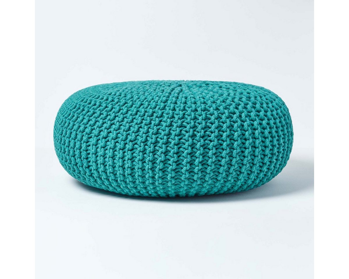 Homescapes Pouf Großer Strickpouf 100% Baumwolle, petrol von Homescapes