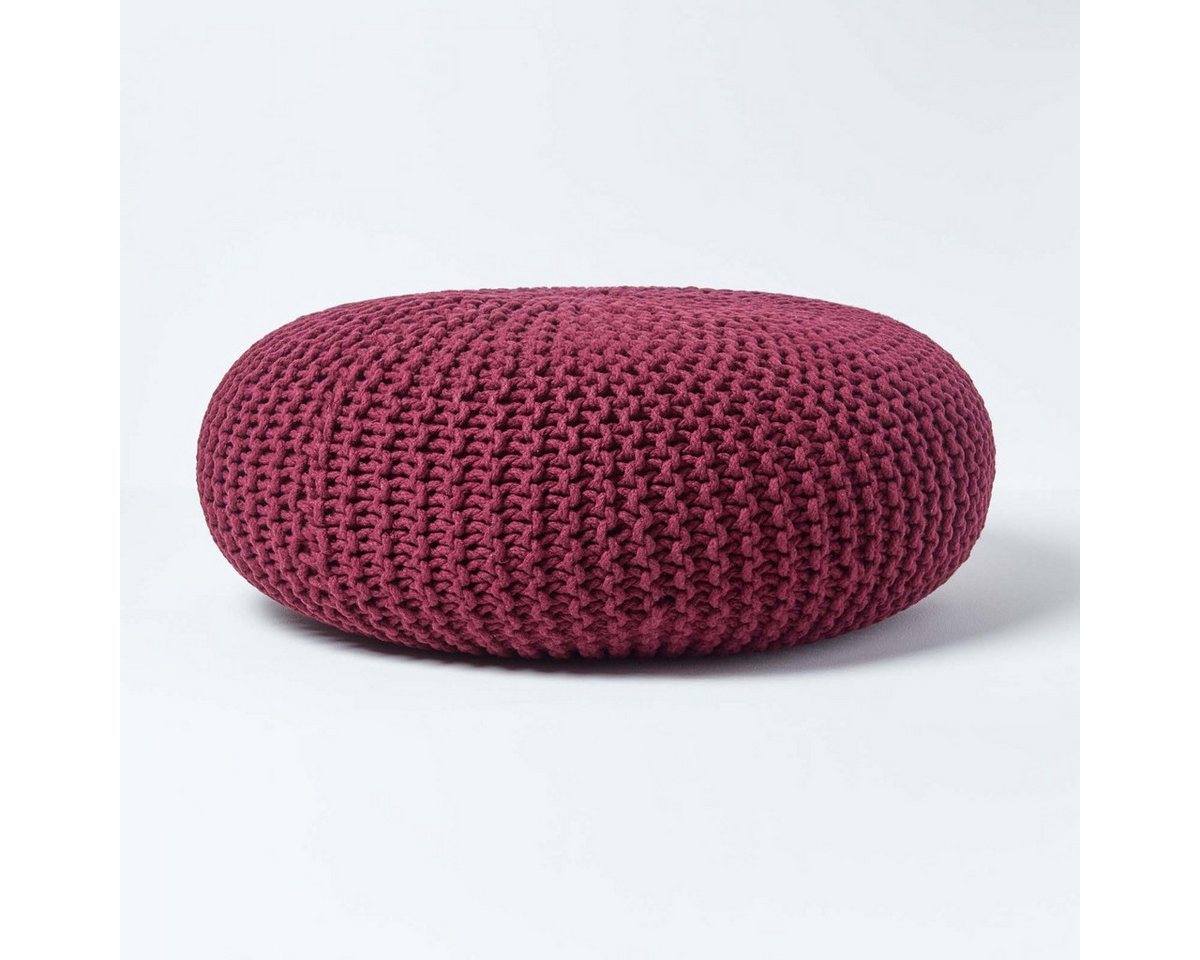 Homescapes Pouf Großer Strickpouf 100% Baumwolle, pflaume von Homescapes