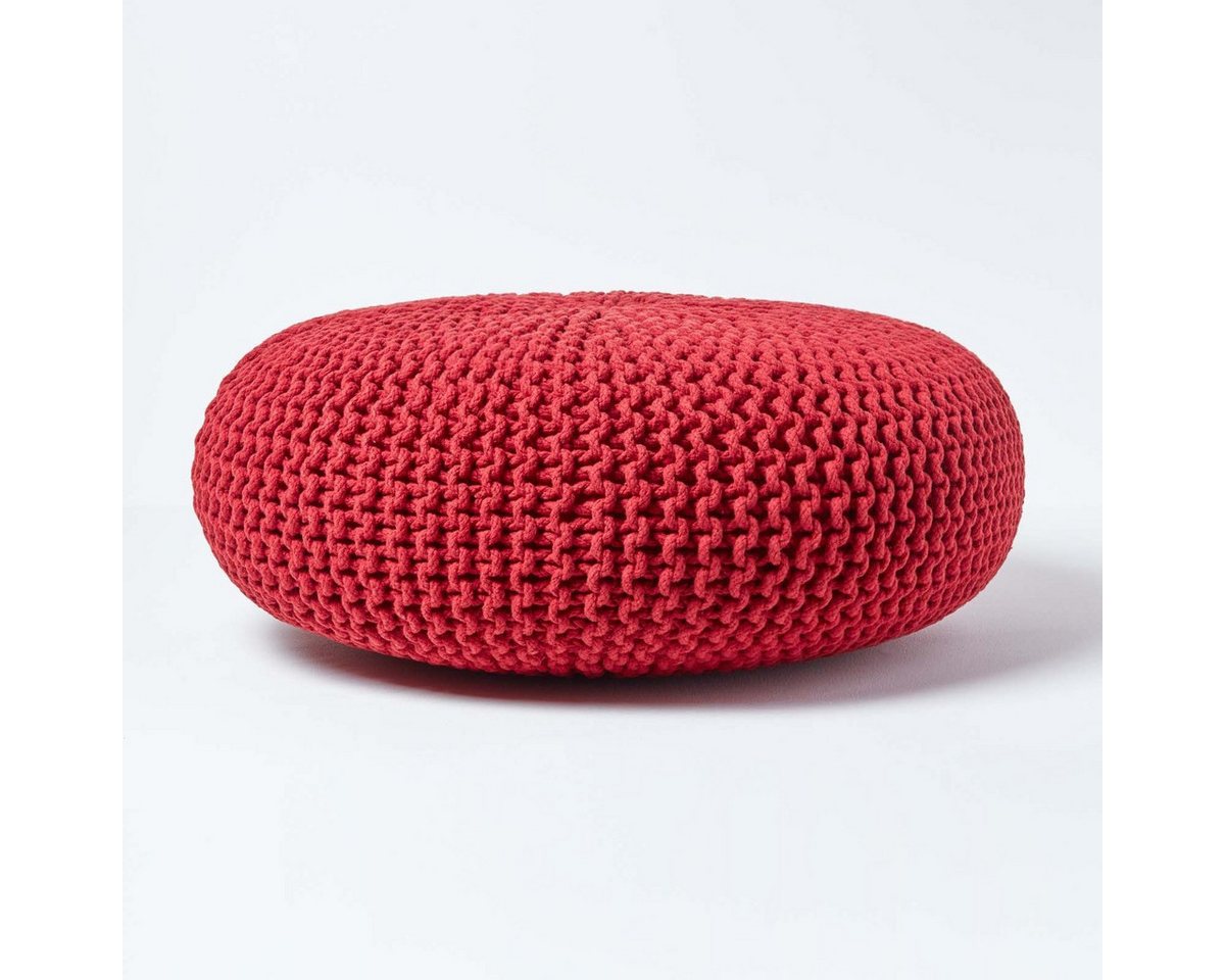 Homescapes Pouf Großer Strickpouf 100% Baumwolle, rot von Homescapes