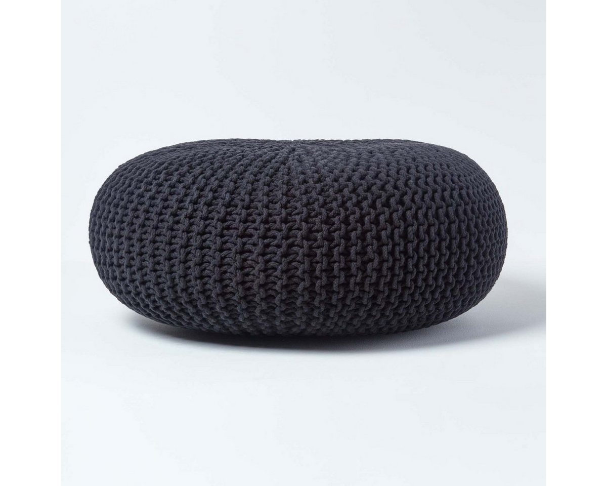 Homescapes Pouf Großer Strickpouf 100% Baumwolle, schwarz von Homescapes