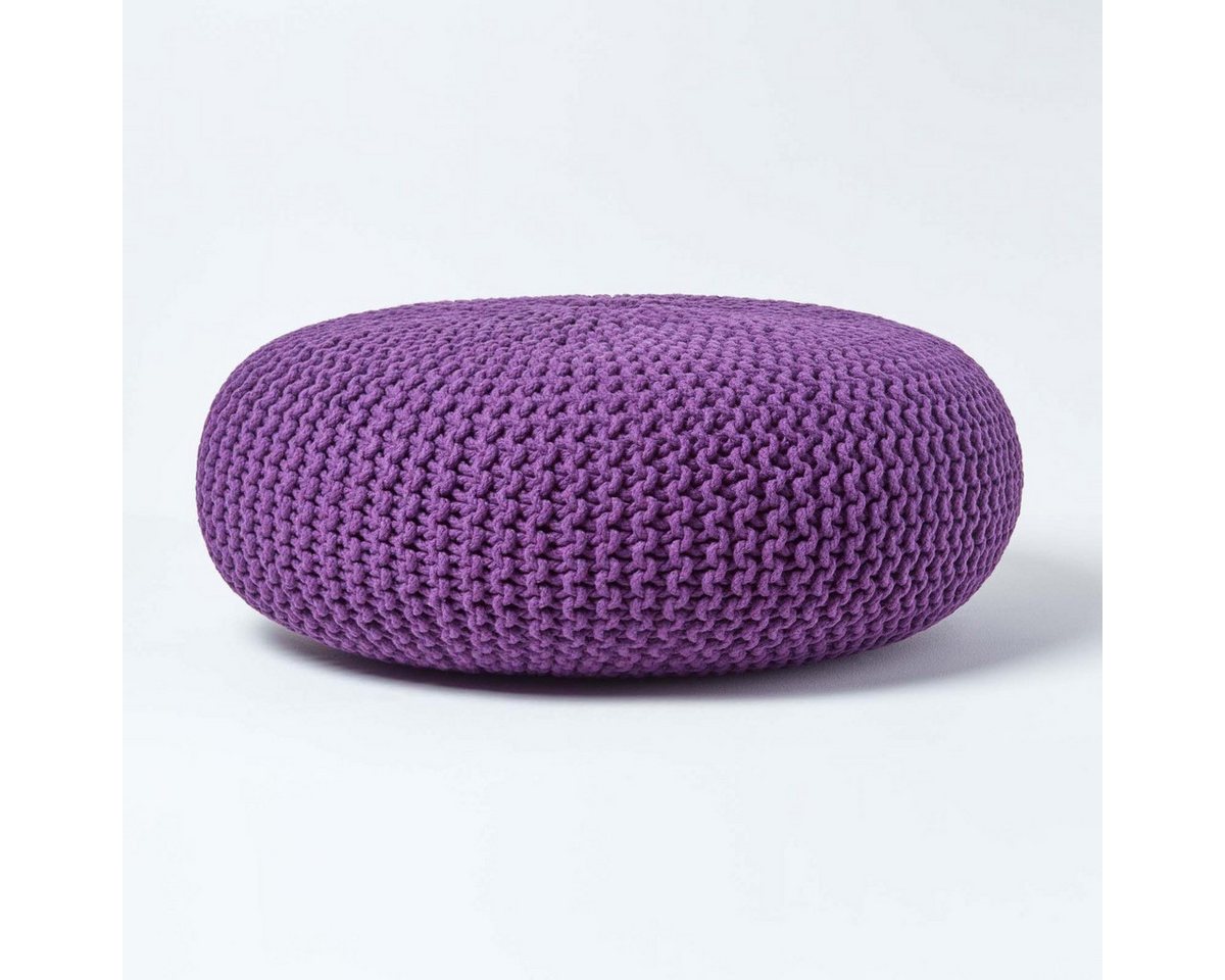 Homescapes Pouf Großer Strickpouf 100% Baumwolle, violett von Homescapes