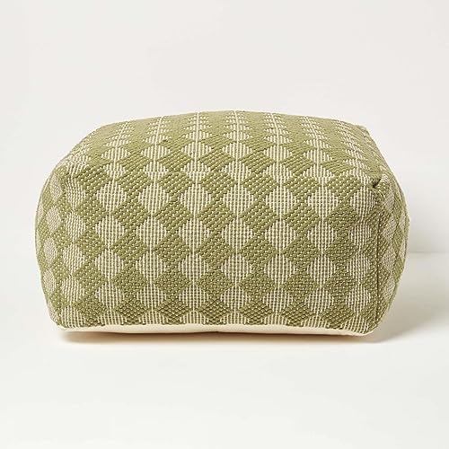 Homescapes Pouf Lima grün mit Rautenmuster 55x30 cm, Sitzsack quadratisch, Sitzquader Bodenkissen Baumwolle von Homescapes