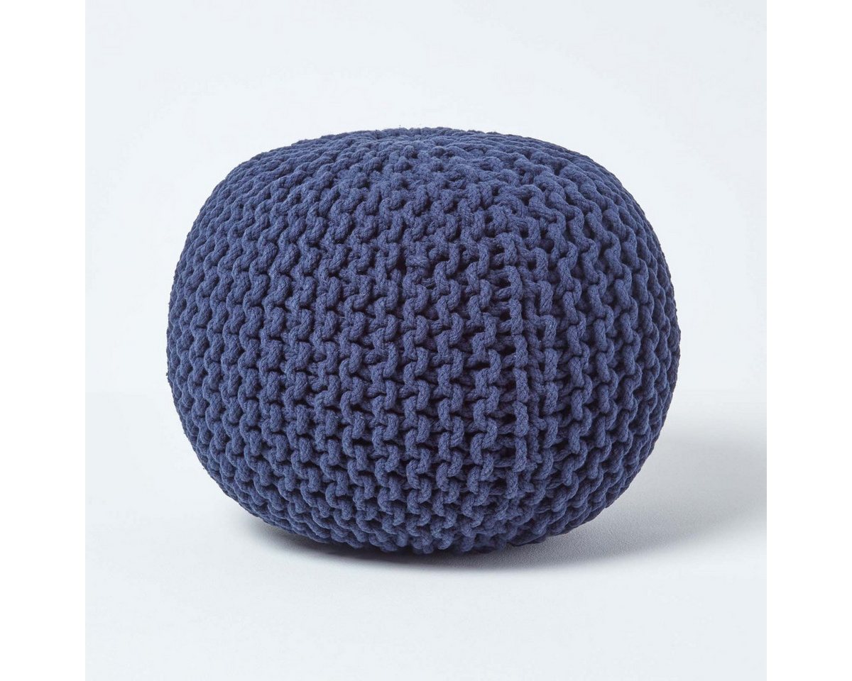 Homescapes Pouf Runder Strickpouf 100% Baumwolle, marineblau von Homescapes