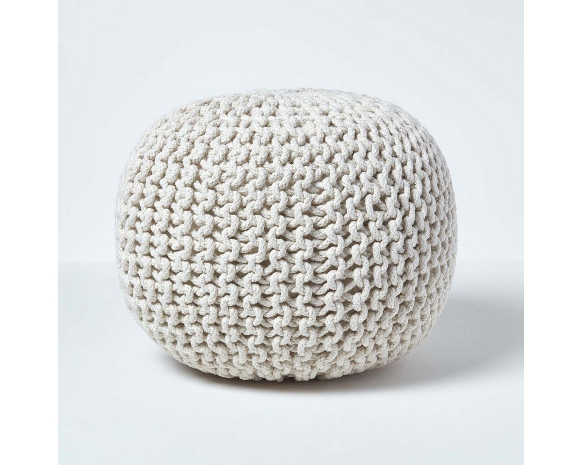 Homescapes Pouf Runder Strickpouf 100% Baumwolle, natur von Homescapes