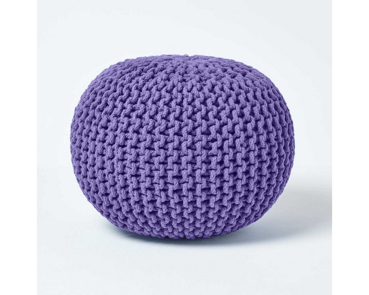 Homescapes Pouf Runder Strickpouf 100% Baumwolle, violett von Homescapes