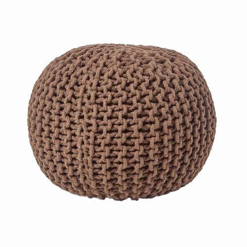 Homescapes Pouf Strickpouf rundes Bodenkissen, Sitzpouf 35 x 40 cm, gepolsterter Sitzhocker, Sitzpuff/Puff mit grob gestricktem Bezug aus 100% Baumwolle, Strickpuff, braun von Homescapes