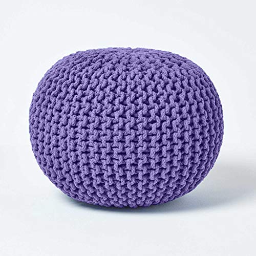 Homescapes Pouf Strickpouf rundes Bodenkissen, Sitzpouf 35 x 40 cm, gepolsterter Sitzhocker, Sitzpuff/Puff mit grob gestricktem Bezug aus 100% Baumwolle, Strickpuff, violett/lila... von Homescapes