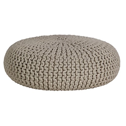 Homescapes Pouf Strickpouf rundes Bodenkissen, Sitzpouf 70 x 23 cm, gepolsterter Sitzhocker, Sitzpuff/Puff mit grob gestricktem Bezug aus 100% Baumwolle, Strickpuff, Natur/naturweiß von Homescapes