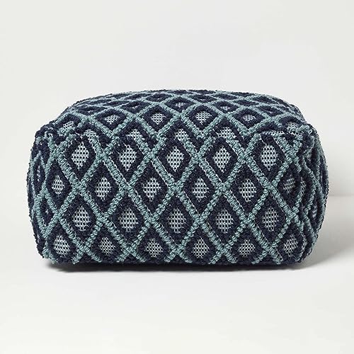 Homescapes Pouf Tula blau-Petrol mit 3D-Rautenmuster 55x30 cm, Sitzsack quadratisch, Sitzquader Bodenkissen von Homescapes
