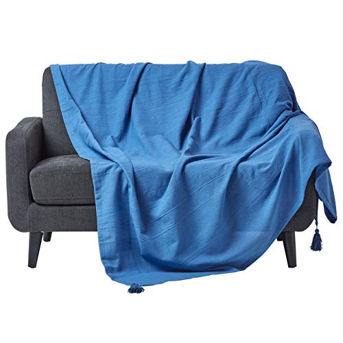 HOMESCAPES extra große Tagesdecke Rajput, blau, Wohndecke aus 100% Baumwolle, 255 x 360 cm, Sofaüberwurf/Couchüberwurf in Ripp-Optik von Homescapes