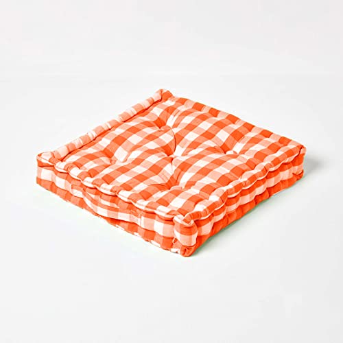 Homescapes Sitzkissen 50 x 50 cm, orange-weiß Kariertes Bodenkissen Gingham, extra Dickes Stuhlkissen mit Karo-Muster, Sitzpolster aus 100% Baumwolle mit Polyester-Füllung, Sitzerhöhung, 10 cm hoch Homescapes Sitzkissen 50 x 50 cm, orange-weiß Kariertes Bodenkissen Gingham, extra Dickes Stuhlkissen mit Karo-Muster, Sitzpolster aus 100% Baumwolle mit Polyester-Füllung, Sitzerhöhung, 10 cm hoch von Homescapes