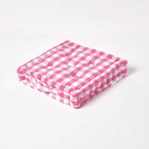 Homescapes Sitzkissen 50 x 50 cm, pink-weiß Kariertes Bodenkissen Gingham, extra Dickes Stuhlkissen mit Karo-Muster, Sitzpolster aus 100% Baumwolle mit Polyester-Füllung, Sitzerhöhung, 10 cm hoch Homescapes Sitzkissen 50 x 50 cm, pink-weiß Kariertes Bodenkissen Gingham, extra Dickes Stuhlkissen mit Karo-Muster, Sitzpolster aus 100% Baumwolle mit Polyester-Füllung, Sitzerhöhung, 10 cm hoch von Homescapes