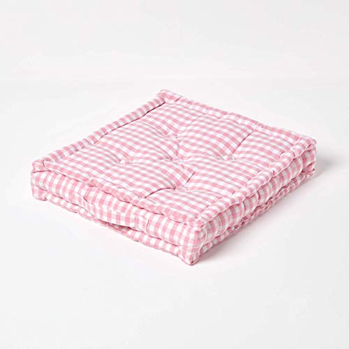 Homescapes Sitzkissen rosa weiß kariert 50 x 50 cm Gingham Karo mit Tragegriff Bezug 100% Baumwolle mit Polyester Füllung Sitzerhöhung Stuhlkissen von Homescapes