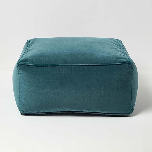 Homescapes Sitzpouf Samt petrolgrün 60x60x27 cm, Sitzsack quadratisch, Sitzquader Bodenkissen Baumwollsamt von Homescapes