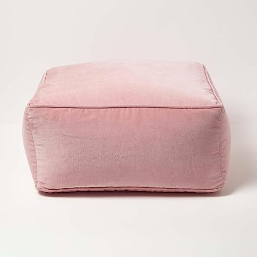 Homescapes Sitzpouf Samt rosa 60x60x27 cm, Sitzsack quadratisch, Sitzquader Bodenkissen Baumwollsamt von Homescapes