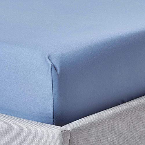 HOMESCAPES Luxus Spannbettlaken 140x190 cm blau, Perkal-Spannbetttuch, 100% ägyptische Baumwolle, Fadendichte 1001 von Homescapes