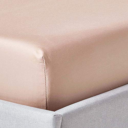 Homescapes Spannbettlaken/Spannbetttuch 180 x 200 cm extra hoch – 100% Reine ägyptische Baumwolle Fadendichte 1000 – Perkal-Bettlaken in Luxushotel-Qualität, Hellbraun/beige von Homescapes