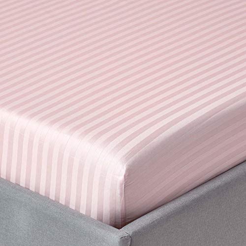 HOMESCAPES Damast Spannbettlaken 180x200 cm rosa mit Satin-Streifen, 100% ägyptische Baumwolle, Betttuch mit Gummizug, Fadendichte 330 von Homescapes
