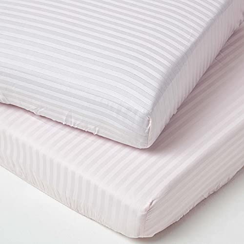 HOMESCAPES 2er-Set Damast Spannbettlaken für Babybett 60x120 cm rosa, Kinder-Spannbetttuch ägyptische Baumwolle mit Satin-Streifen von Homescapes